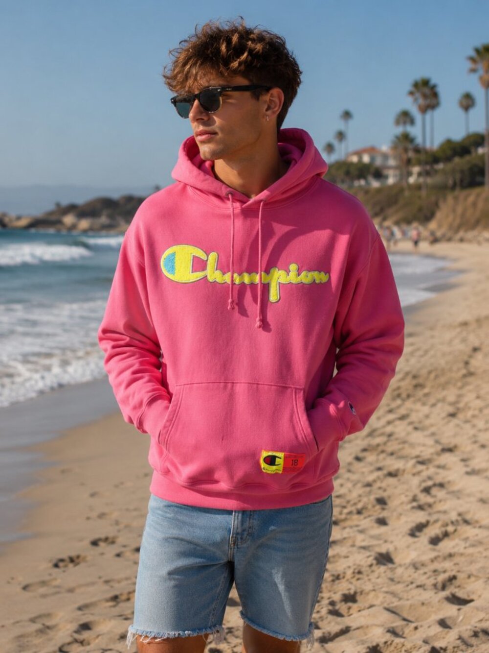 Champion Reverse WEAVE Hoodie Sweatshirt Pop Jock PINK Script LOGO‎